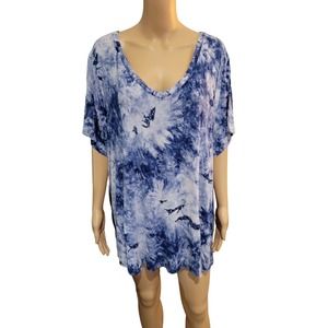 A.n.a Blue and White Tie Dye Short Sleeve Top 4X